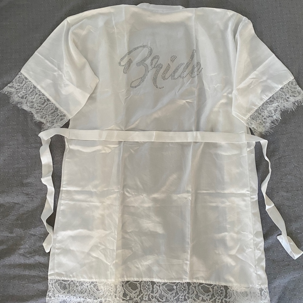 White satin BRIDE robe - perfect for getting ready photos on your wedding day